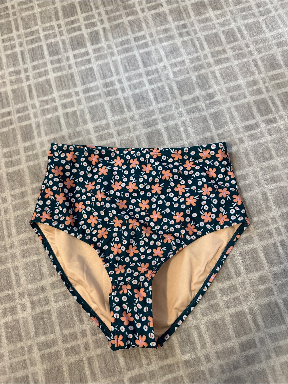 Women NWOT XS mid rise Floral Swim Bottoms - Navy with Peach Flowers